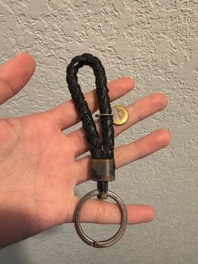 Bottega Veneta Braided Black Leather Keychain Loop 925
